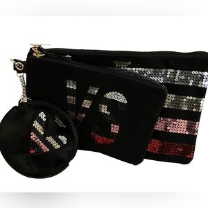 NWT VICTORIA’S SECRET SEQUINED CLUTCHES/MAKEUP BAG TRIO FOR TRAVEL OR EVERY DAY